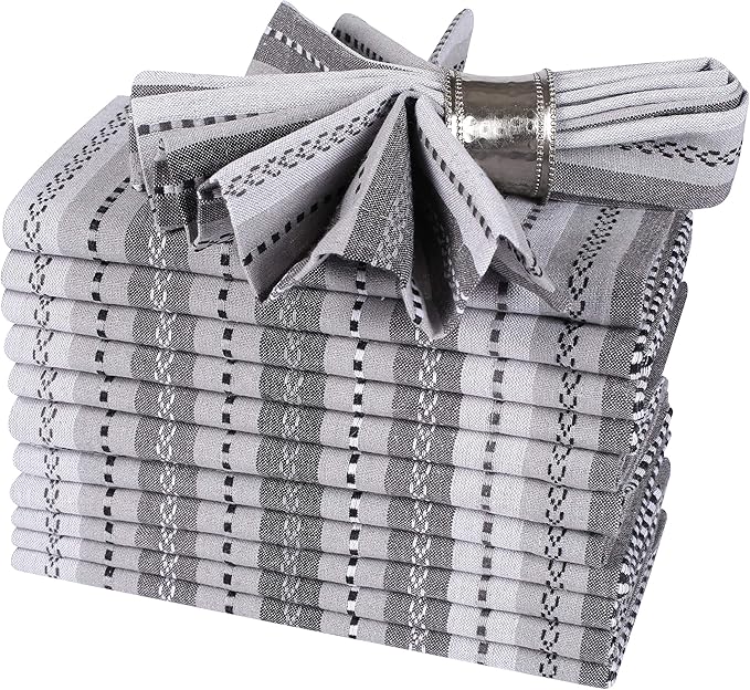 Cotton Cloth Napkin Salsa Stripe Set of 12, Pure 100%18x18 Inch Dinner Napkins, Wedding Napkin, Machine Washable, Cocktail Napkins, Grey Multicolor Life By Cotton