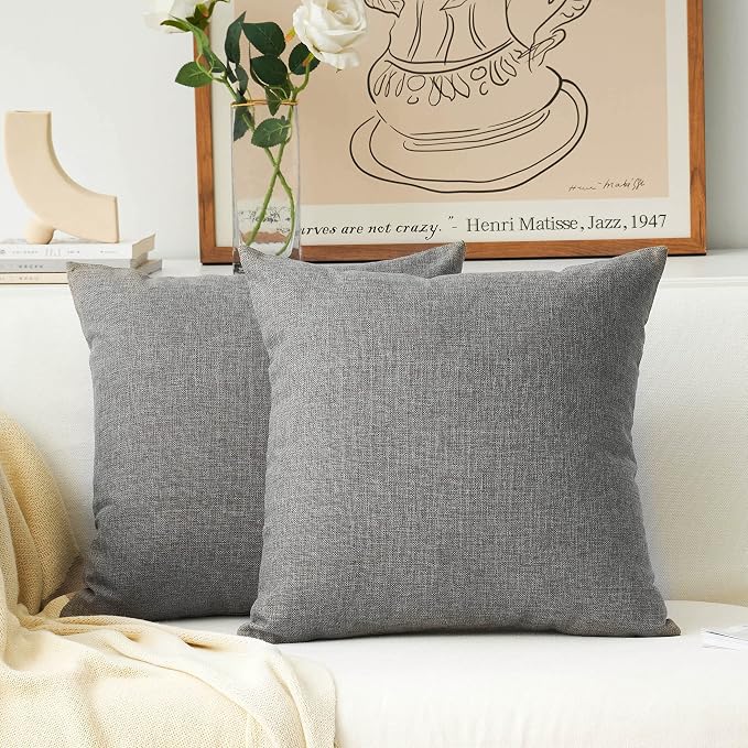 Home Brilliant 2 Packs Linen Large Throw Pillows European Shams Big Cushion Covers for Bench, 26 x 26 inch(66cm), Dark Grey