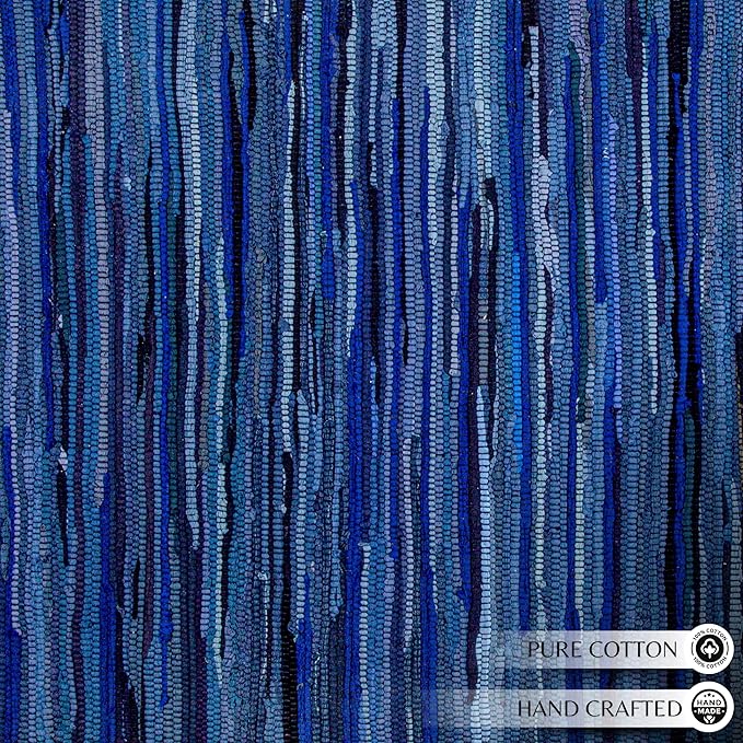 Cotton Hand Woven Chindi Rug 3x5 Feet - Navy, Reversible Outdoor Indoor Decorative Carpet Ideal for Entryway, Kitchen, Bedroom | Blue Farmhouse Accent Soft Durable Outdoor Floor Rag Rugs for Nursery