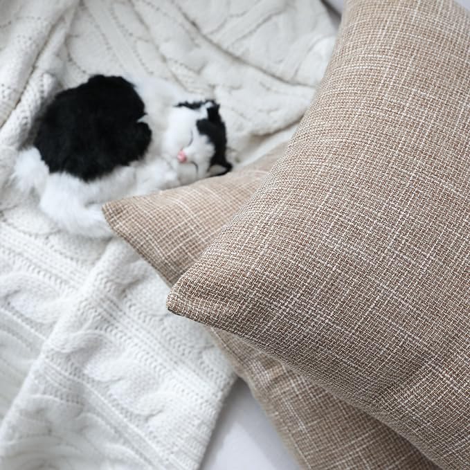 Kevin Textile Decor Burlap Pillow Covers Natural Style Lined Linen Throw Pillow Cases Cushion Cover for Bed/Sofa, 26x26 inch(2 Pieces, Natural Linen)