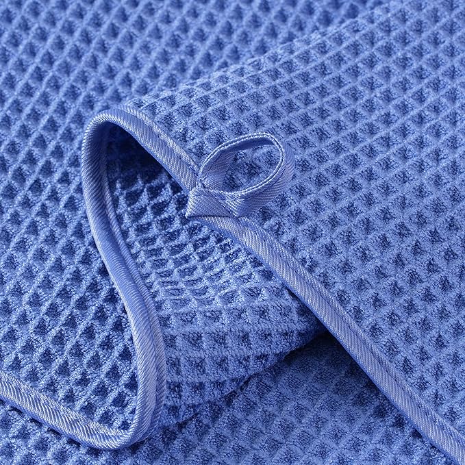 MICROFI New Microfiber Waffle Bath Towels, 2 Pieces, Soft, Absorbent, Fast Drying, Lint Free 430 GSM (Dark Blue)