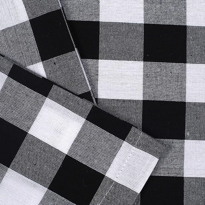 Dinner Napkin Gingham Plaid Check, 100% Cotton, Mitered Corners & Generous Hem, Set of 12, 18x18 inches, Black White Checks