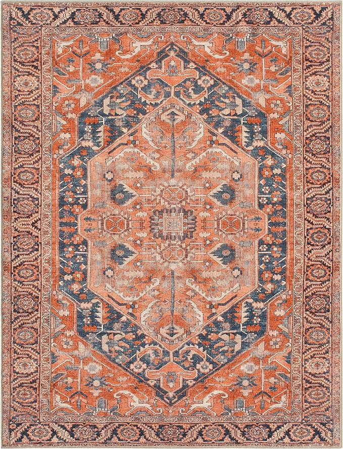 Keen Home Design 5x7 Rug - Machine Washable Area Rug with Non-Slip Backing, Ideal for Living Room, Dining Room, Bedroom - Vintage, Easy Clean, Durable, Low Pile Rug - (5' x 7')