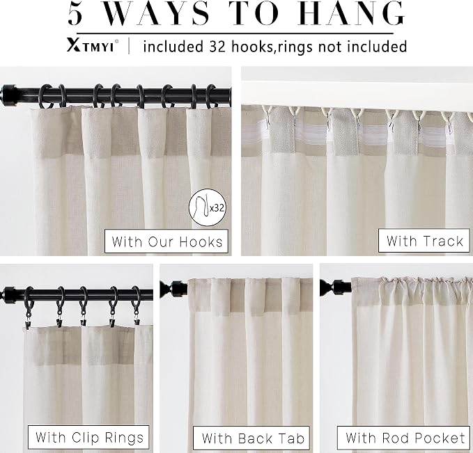 XTMYI Beige Curtains 108 Inches Long for Living Room 2 Panels Linen Back Tab Greige Curtain for Dining Room,50x108 Inch Length