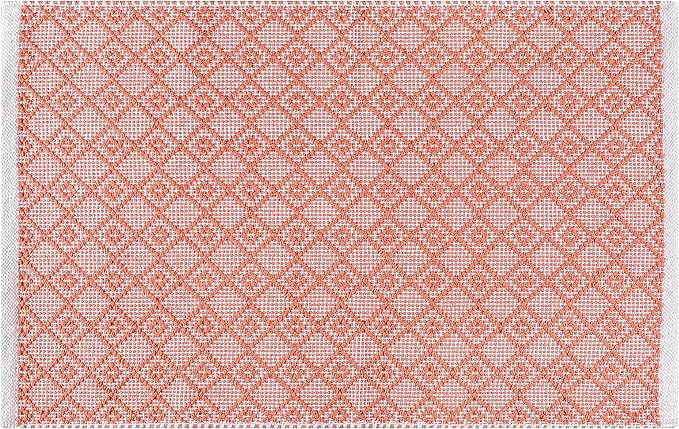 Cotton Diamond Woven Area Rug 2x3 Feet - Dusty Pink, Non Slip Soft Decorative Farmhouse Décor Floor Rugs Ideal for Entryway, Kitchen, Patio | Peach Sturdy Accent Balcont Throw Door Mat for Washable