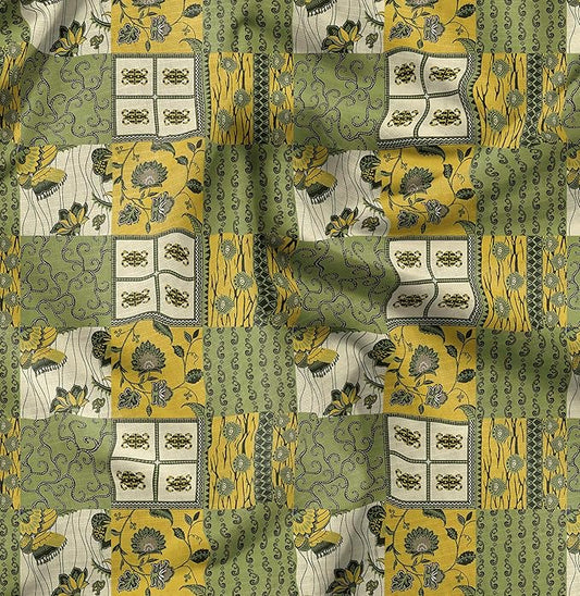 Soimoi Heavyweight Cotton Poplin Fabric Material, Green - African Printed-42 Inch Width, Natural Cotton Material for Quilt Making, Dresses, Skirts, Pajamas, Pillowcases, Tablecloths, Kurtis, 1 Yard