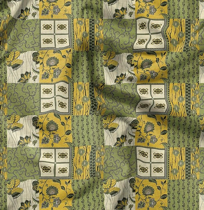 Soimoi Lightweight Cotton Voile Fabric, Green - Tribal Print, Unstitched Material - 42 Inch Width, Ideal for Making Summer Dresses, Blouses, Lingerie, Sheer Curtains, Garment Linings, 1 Yard
