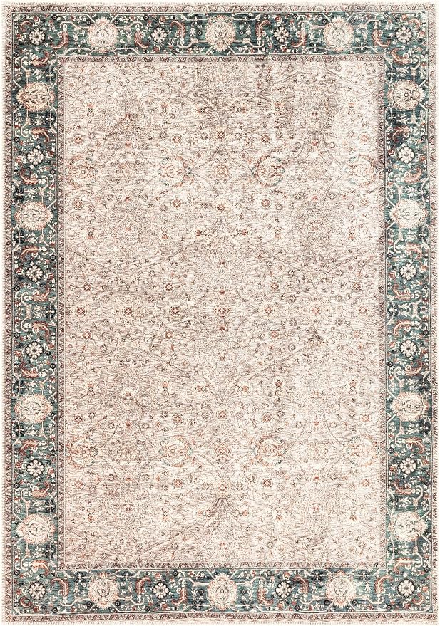 Keen Home Design 6x9 Rug - Machine Washable Area Rug with Non-Slip Backing, Ideal for Living Room, Dining Room, Bedroom - Vintage, Easy Clean, Durable, Low Pile - (6' x 9')