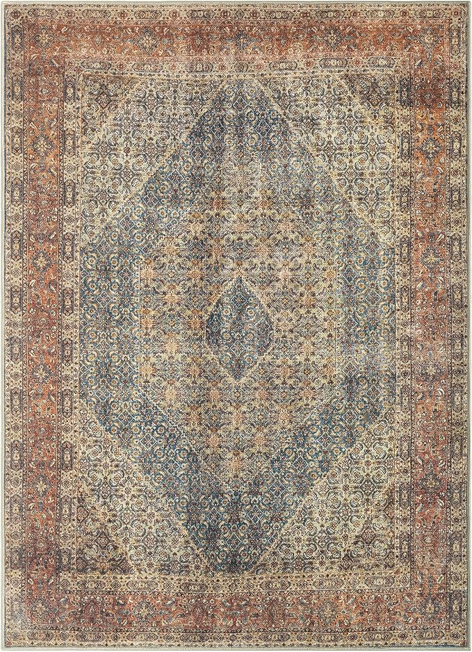 Keen Home Design 48"x72" Rug - Machine Washable Area Rug with Non-Slip Backing, Ideal for Living Room, Dining Room, Bedroom - Vintage, Easy Clean, Durable, Low Pile Rug - (4' x 6')