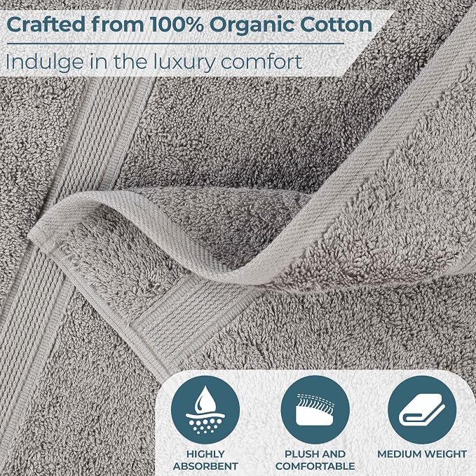 Superior 100% Organic Cotton Bath Towel Set of 3, Daily Use for Bathroom, Guest Bath, Quick Dry, Spa, Resort Towels, Absorbent, Home Essentials, 3-Piece Bath Towels, Oregon Collection, Silver