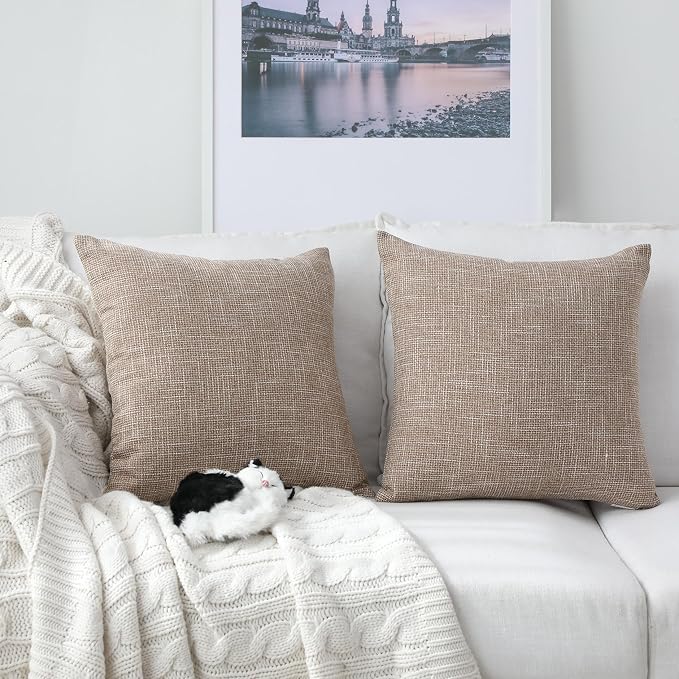 Kevin Textile Pillow Covers Star Faux Linen Cushion Cases Super Soft Throw Pillow Sham for Bedroom/Sofa/Car, 2 Pcs, 24"x24", Natural Linen