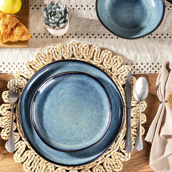 AmorArc Ceramic Dinnerware Sets,Handmade Reactive Glaze Stoneware Plates and Bowls Sets,Highly Scratch Resistant | Dishwasher & Microwave Safe Dishes Set,Service for 6 (18pc)
