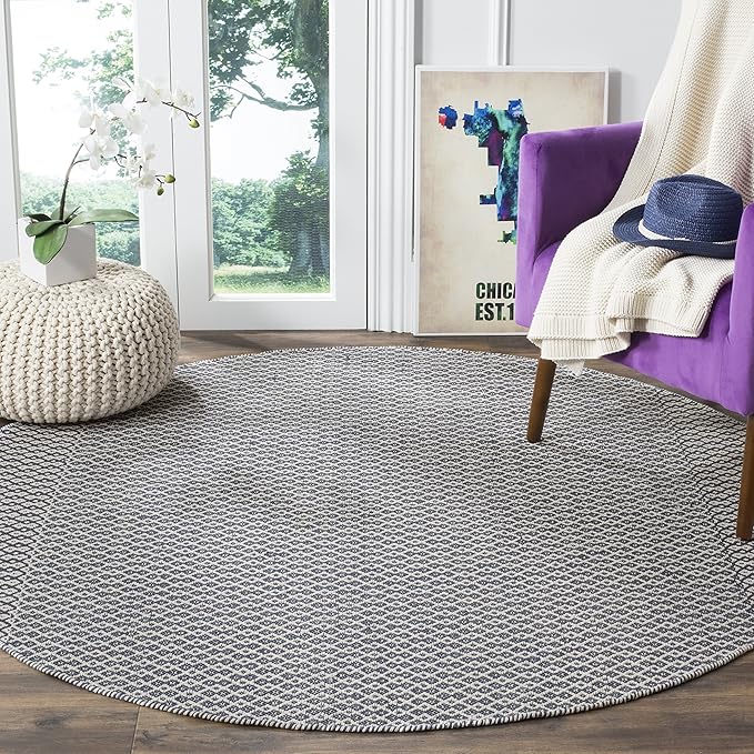 SAFAVIEH Montauk Collection Area Rug - 9' x 12', Ivory & Navy, Handmade Flat Weave Boho Farmhouse Cotton, Ideal for High Traffic Areas in Living Room, Bedroom (MTK339B)