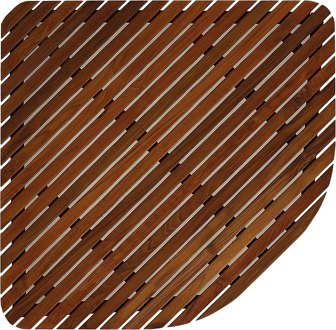 Bare Decor Erika Corner Shower Spa Mat in Solid Teak Wood and Oiled Finish, X-Large, 30" x 30"