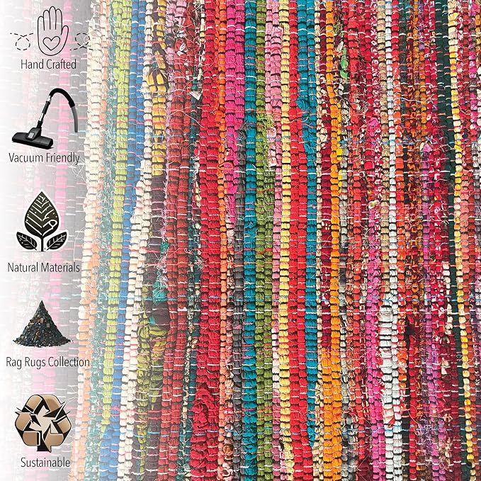 Chardin home - Eco Friendly 100% Recycled Cotton Colorful chindi Area Rug - 3'X5', Multi.