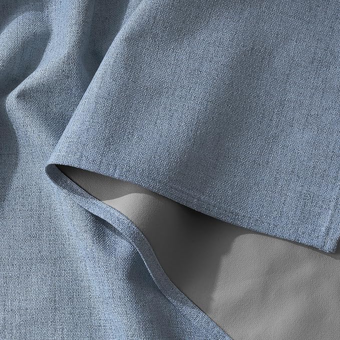 RYB HOME Linen Texture Curtains for Bedroom, 100% Blackout Thermal Insulated Curtains, Rod Pocket&Back Tab Room Darkening Drapes Luxury Decor for Living Room Nursery, W52xL96, 2 Panels, Smoky Blue