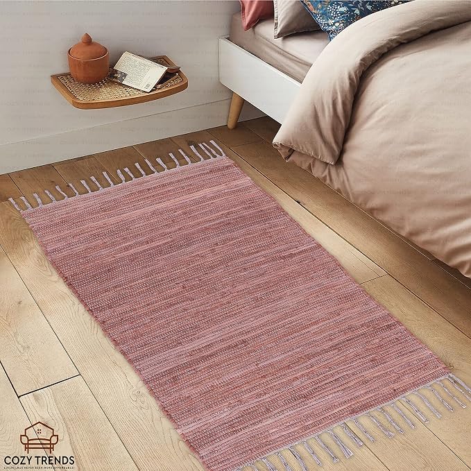 Cotton Rag Rug 24x36'' | 2x3' Multicolor Area Rug - Hand Woven, Washable & Reversible with Tassels - Perfect for Living Room, Kitchen, Entryway, or Bedroom (Brown Multi)