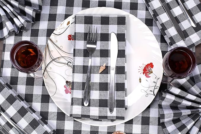 Cotton Dinner Napkins Set of 12 – 18"x18" Gingham Plaid Check, 100% Cotton, Washable Fabric Napkins with Mitered Corners & Generous Hem – Wedding & Cocktail Napkins