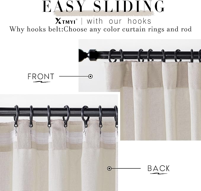 XTMYI Beige Curtains 108 Inches Long for Living Room 2 Panels Linen Back Tab Greige Curtain for Dining Room,50x108 Inch Length
