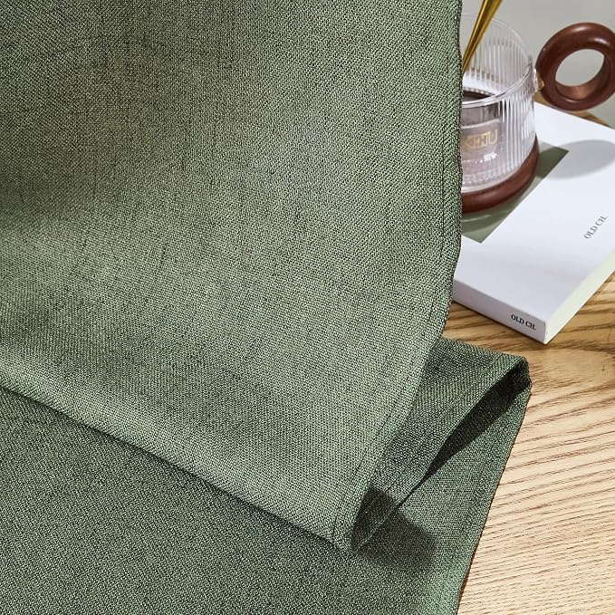 NICETOWN Olive Green Linen Blended Curtains 63 Inch for Bedroom, Light Filtering Semi Sheer Burlap Curtains Farmhouse Grommet Privacy Window Drapes for Living Room, 2 Panels (52 x 63 Inch)