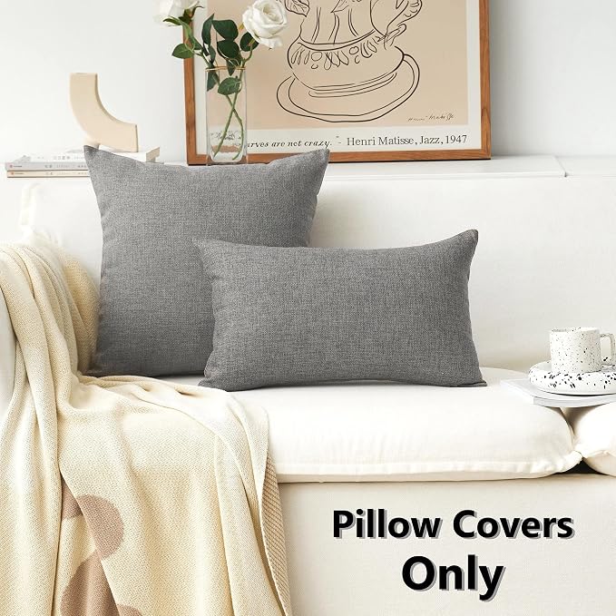 Home Brilliant Linen Burlap Gray Throw Pillow Covers Euro Sham, 55x55 cm, 22 inches, Set of 2, Dark Grey