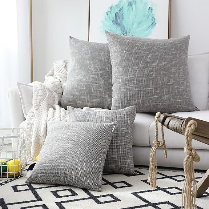 Kevin Textile Decorative Linen Throw Pillow Covers Cushion Case New 2 Tone Star Boho Farmhouse Pillowcases Decorative Cushion Covers for Couch Bed Sofa(26 x 26 Inch,Grey) Set of 2