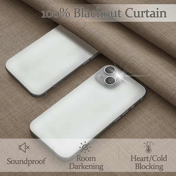 Natural Linen Blackout Short Curtains 63 Inches Long for Kitchen 2 Panels Set, Memory Trained Pinch Pleated Double Layer Modern Curtain Thermal Energy Efficient Mini Windows Drapes with Hooks & Rings