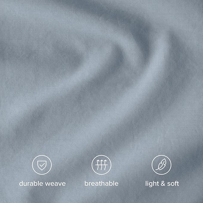 Bare Home 100% Organic Cotton Queen Duvet Cover Set - Crisp Percale Weave - Lightweight & Breathable - Cooling Duvet Cover Set (Queen, Dusty Blue)