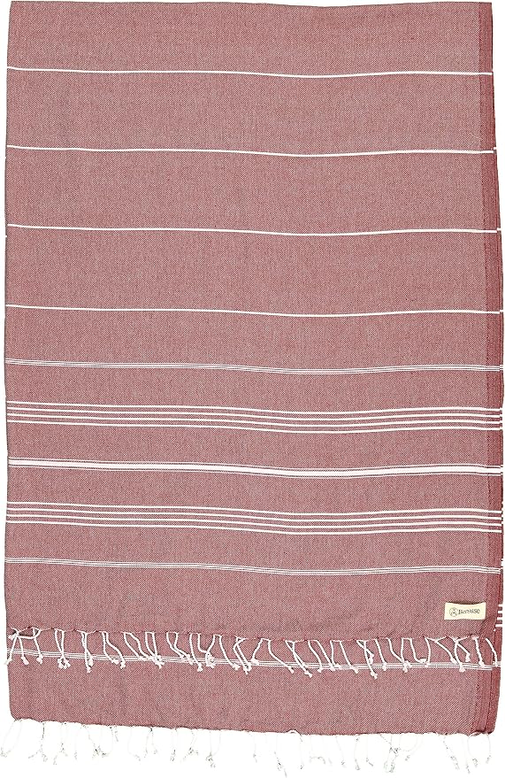 Bersuse Towels Anatolia XL Beach Blanket Throw Blanket Turkish Towel 100% Cotton Extra-Large Quick-Dry Lightweight Premium Peshtemal Towel - 61x82 Inches, Burgundy
