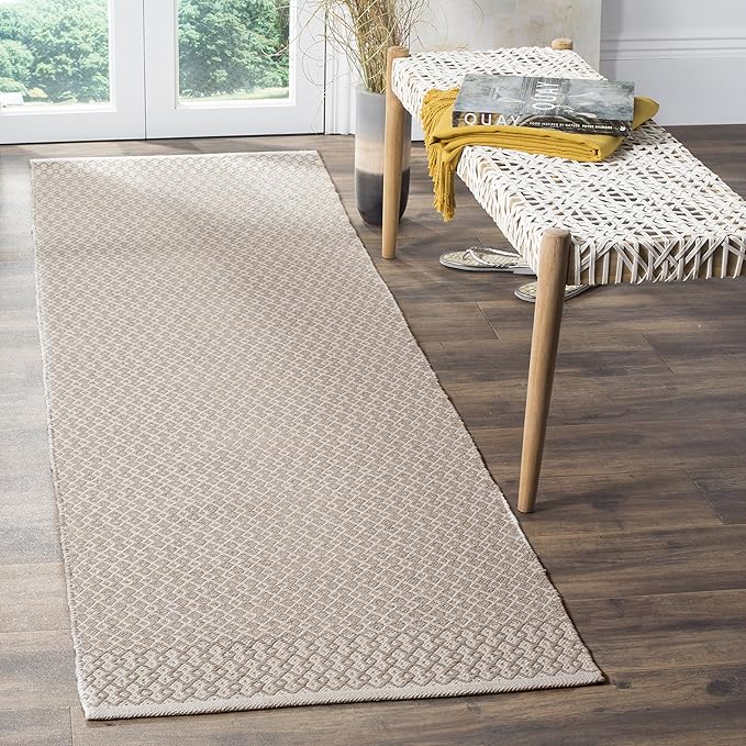 SAFAVIEH Montauk Collection Runner Rug - 2'3" x 10', Ivory & Grey, Handmade Flat Weave Boho Farmhouse Cotton, Ideal for High Traffic Areas in Living Room, Bedroom (MTK339A)