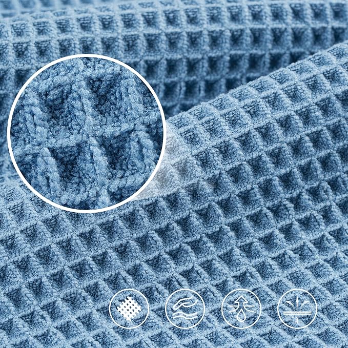 POLYTE 430 GSM Microfiber Oversize Quick Dry Lint Free Bath Towel, 60 x 30 in, 4 Pack (Waffle Weave)