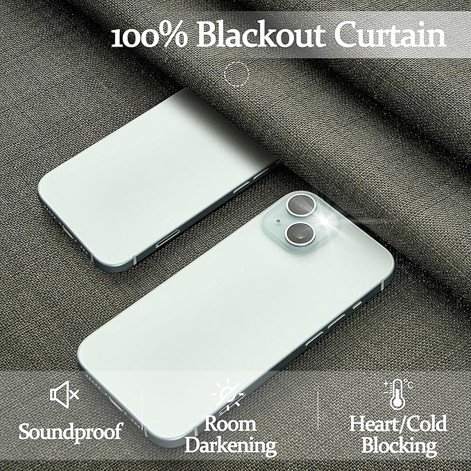 Lichen Grey Pinch Pleated 102 Inch Long Curtains 2 Panels Set for Dining Room, Farmhouse Full Black Out Thick Linen Two Layer Viral Curtain Thermal Energy Efficient Greenish Gray Window Drape 8-1/2 FT