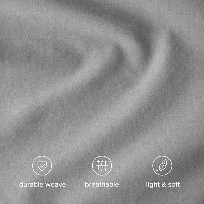 Bare Home 100% Organic Cotton Full Duvet Cover Set - Crisp Percale Weave - Lightweight & Breathable - Cooling Duvet Cover Set (Full, Light Grey)