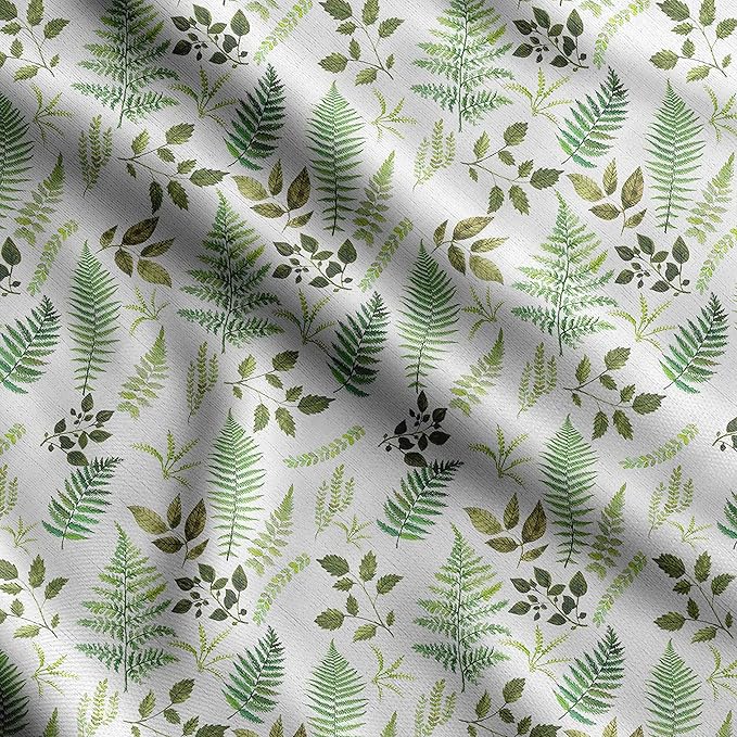 Soimoi Lightweight Velvet Fabric - Green - Leaves Print, Unstitched Material - 58" Wide, Perfect Fabric for Upholstery, Fashion and Craft Projects, 1 Yard