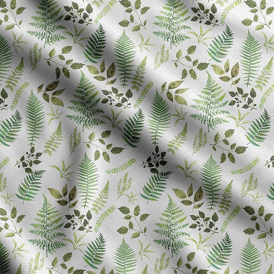 Soimoi Silky Satin Fabric Material, 1 Yard - 42" Inch Width, Green - Leaves Print - Soft Shiny Fabric for Dress, Pillowcases, Pajamas, Evening Dress, DIY