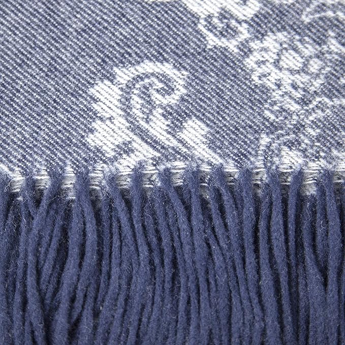 Calyx Interiors Wool Throw Blanket – 50 x 60in Lambswool Throw Blanket with Tassels – Soft and Warm Thick Wool Throw – Throw Blanket for Couch, Bed, Sofa – Warm Blanket for Winter (Navy/Gray)