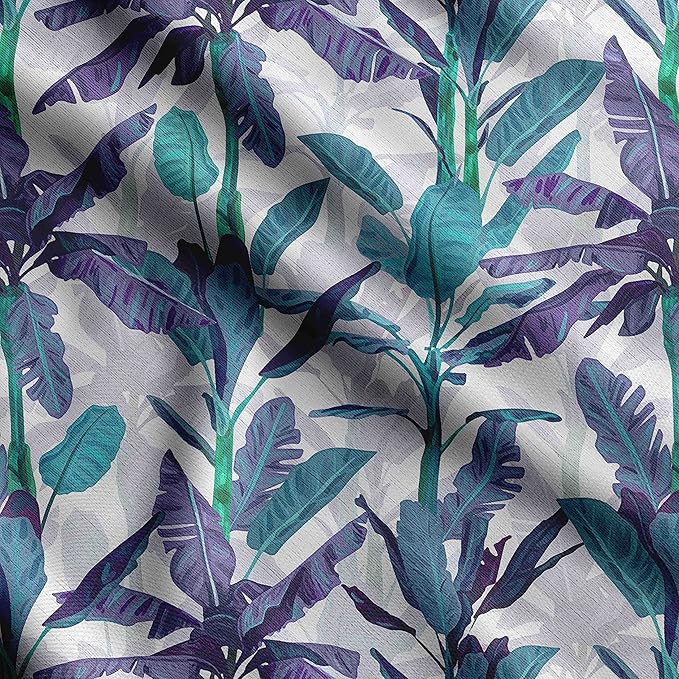Soimoi Lightweight Velvet Fabric - Purple - Leaves Print, Unstitched Material - 58" Wide, Perfect Fabric for Upholstery, Fashion and Craft Projects, 1 Yard