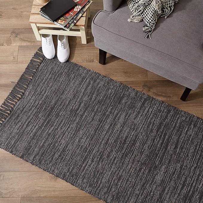 DII Woven Rugs Collection Ribbed Reversible Cotton, Runner, 2 ft 6 in x 6 ft, Mineral & Off-White