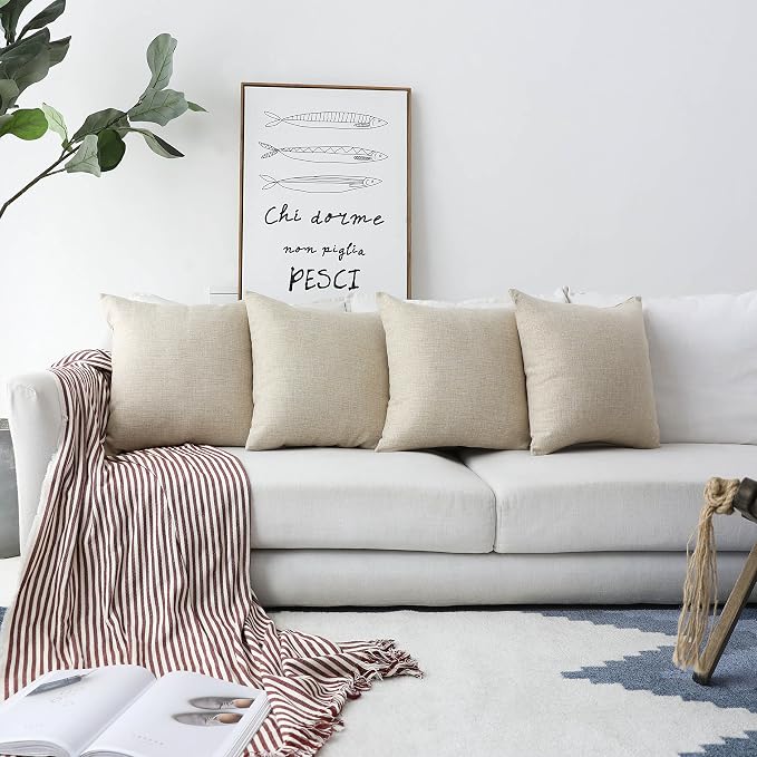 Home Brilliant Set of 2 Burlap Decorative Throw Pillows Euro Shams Cushion Covers for Couch Outdoor Patio Beige, 26x26 inch(66cm), Fit for Size 28x28 Pillows, Light Linen