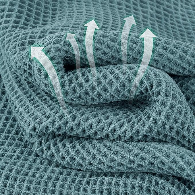 MICROFI New Microfiber Waffle Bath Towels, 2 Pieces, Oversized, Soft, Absorbent, Fast Drying, Lint Free 430 GSM (Green)