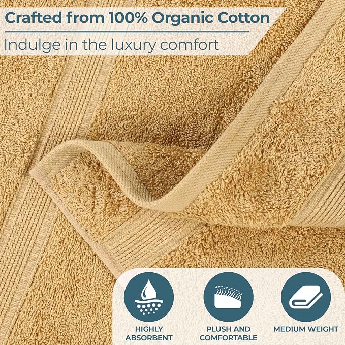 Superior 100% Organic Cotton Bath Towel Set of 3, Daily Use for Bathroom, Guest Bath, Quick Dry, Spa, Resort Towels, Absorbent, Home Essentials, 3-Piece Bath Towels, Oregon Collection, Gold
