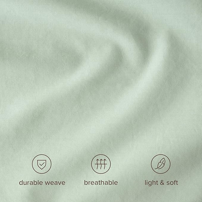 Bare Home 100% Organic Cotton Queen Duvet Cover Set - Crisp Percale Weave - Lightweight & Breathable - Cooling Duvet Cover Set (Queen, Willow)