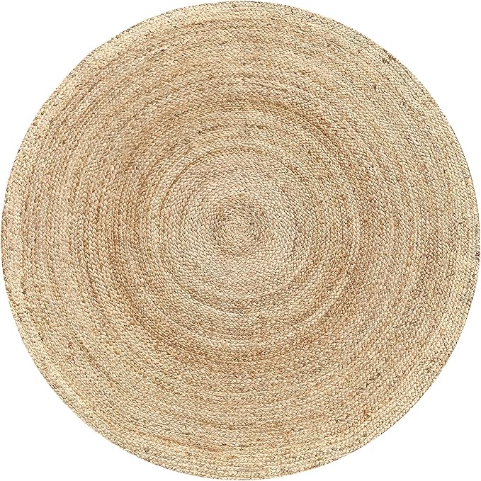 Hausattire Hand Woven Jute Braided Rug, 4’ Round – Natural, Reversible Boho Entry Area Rugs for Kitchen, Living Room I Farmhouse Decorative Floor Rug, 4 Feet Round