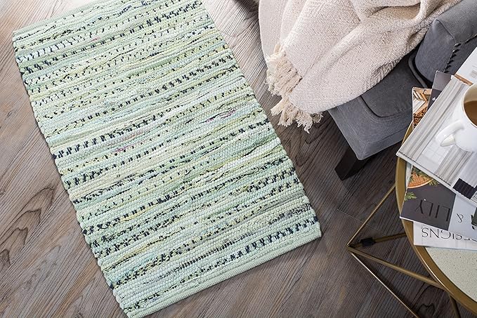 DII Chindi Home Collection Handwoven Multicolor Area Rag Rug, 20x31.5, Mint Green