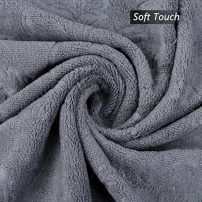 JML Large Microfiber Bath Towels Set of 6, 30" x 60", Soft,Super Absorption, Quick-Drying Perfect for Shower, Sauna, Yoga, Gym, Beach, Pool, Sport - Grey Floral Pattern