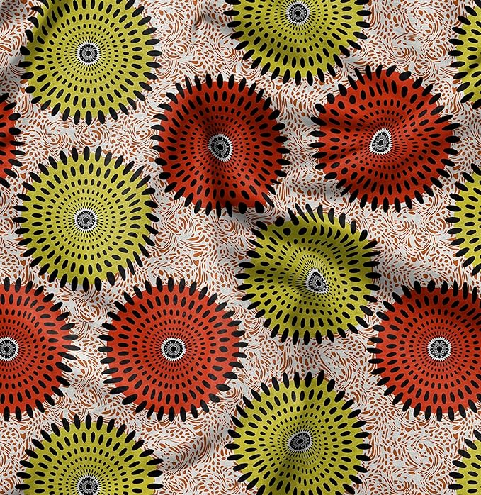 Soimoi African Print - Green, Canvas Fabric Material - 56 Inch Wide, 1 Yard, Unstitched Fabric for Upholstery, Bags, Workwear and Outdoor Gear.