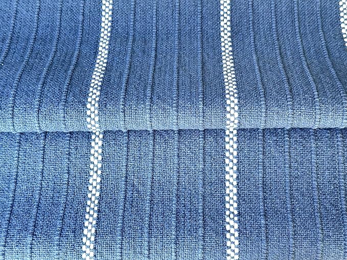 SanVia Cotton Throw Pillow Covers 20x20 – Handwoven Jacquard Texture, Fade-Resistant, No Pilling – Hidden Zipper, Decorative Cushion Cover for Sofa, Couch, Bed – Insert Not Included (Striped, Blue)