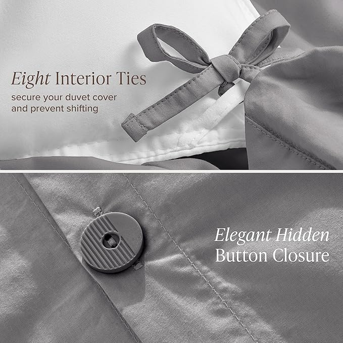 Bare Home 100% Organic Cotton Extra Long Duvet Cover Set - Crisp Percale Weave - Lightweight & Breathable - Cooling Duvet Cover Set (Twin/Twin XL, Light Grey)
