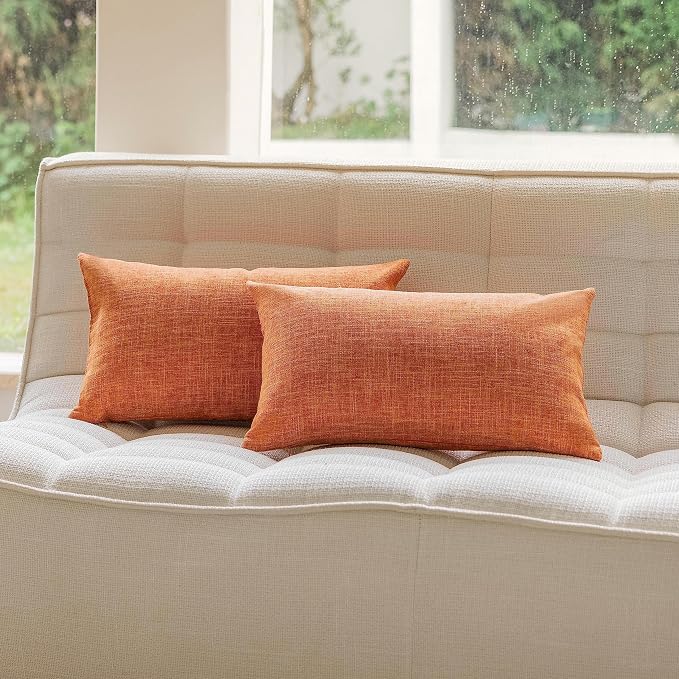 Home Brilliant Set of 2 Lined Linen 12x20 Pillow Covers Throw Pillow Cases Decorative Rectangle Throw Pillow Covers for Sofa Bed Couch 12 x 20 Inch, Set of 2, Orange