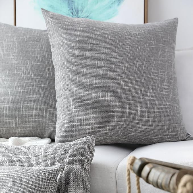 Kevin Textile Decorative Linen Throw Pillow Covers Cushion Case New 2 Tone Star Boho Farmhouse Pillowcases Decorative Cushion Covers for Couch Bed Sofa(26 x 26 Inch,Grey) Set of 2
